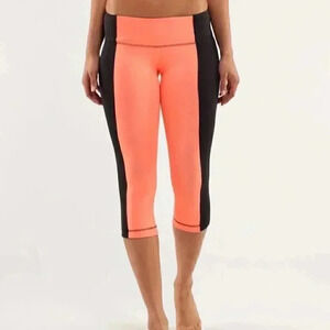 Lululemon Wunder Under Crop *Bonded Stripe Black / Pop Orange / Black leggings 2